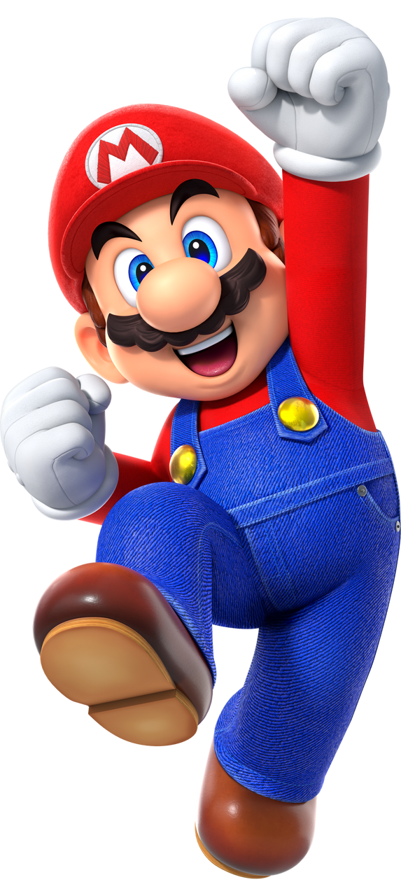 Mario jumping with his fist raised